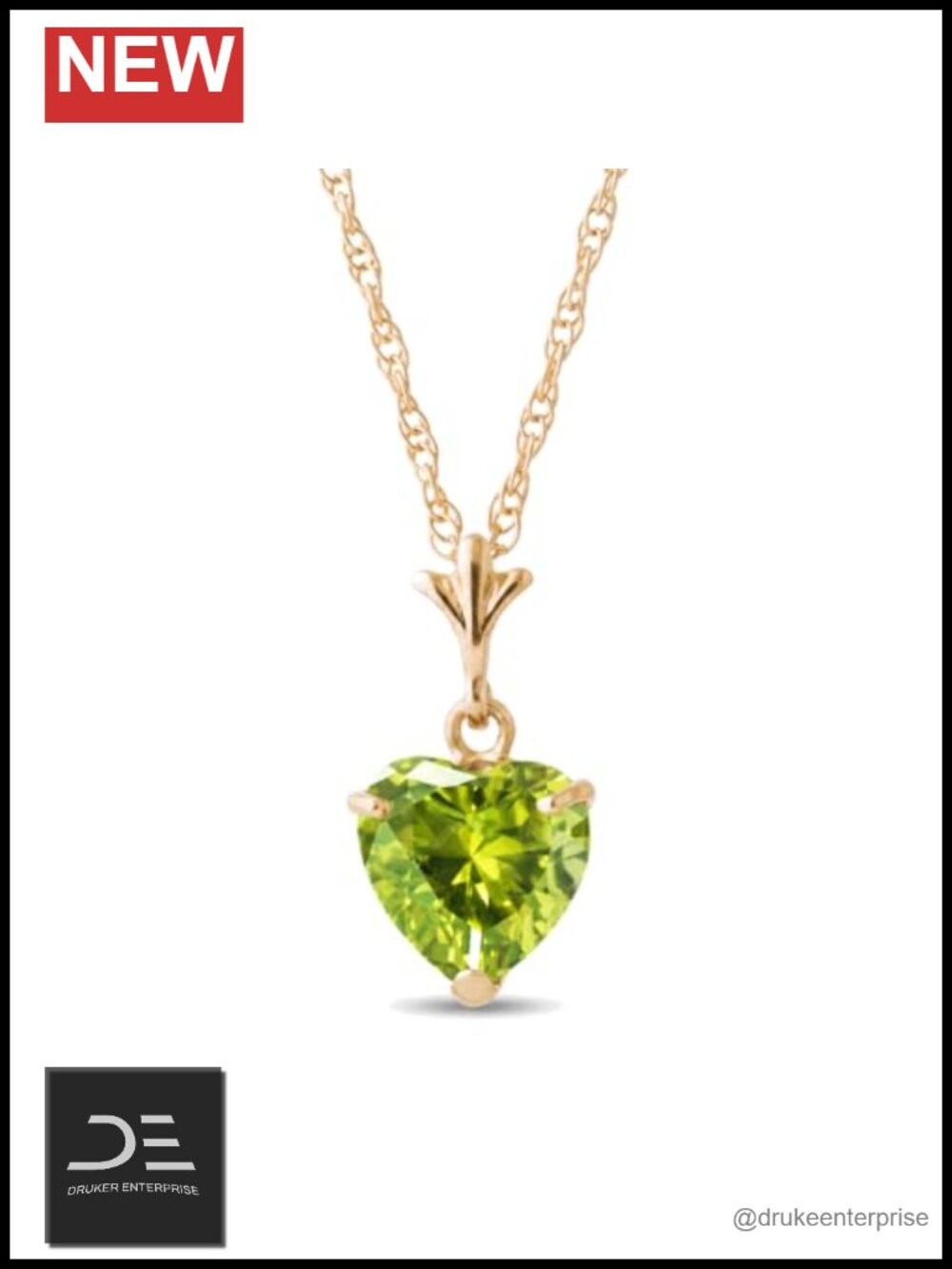 14K Solid Yellow Gold Natural Peridot Heart Pendant Necklace 18in Fine Jewelry